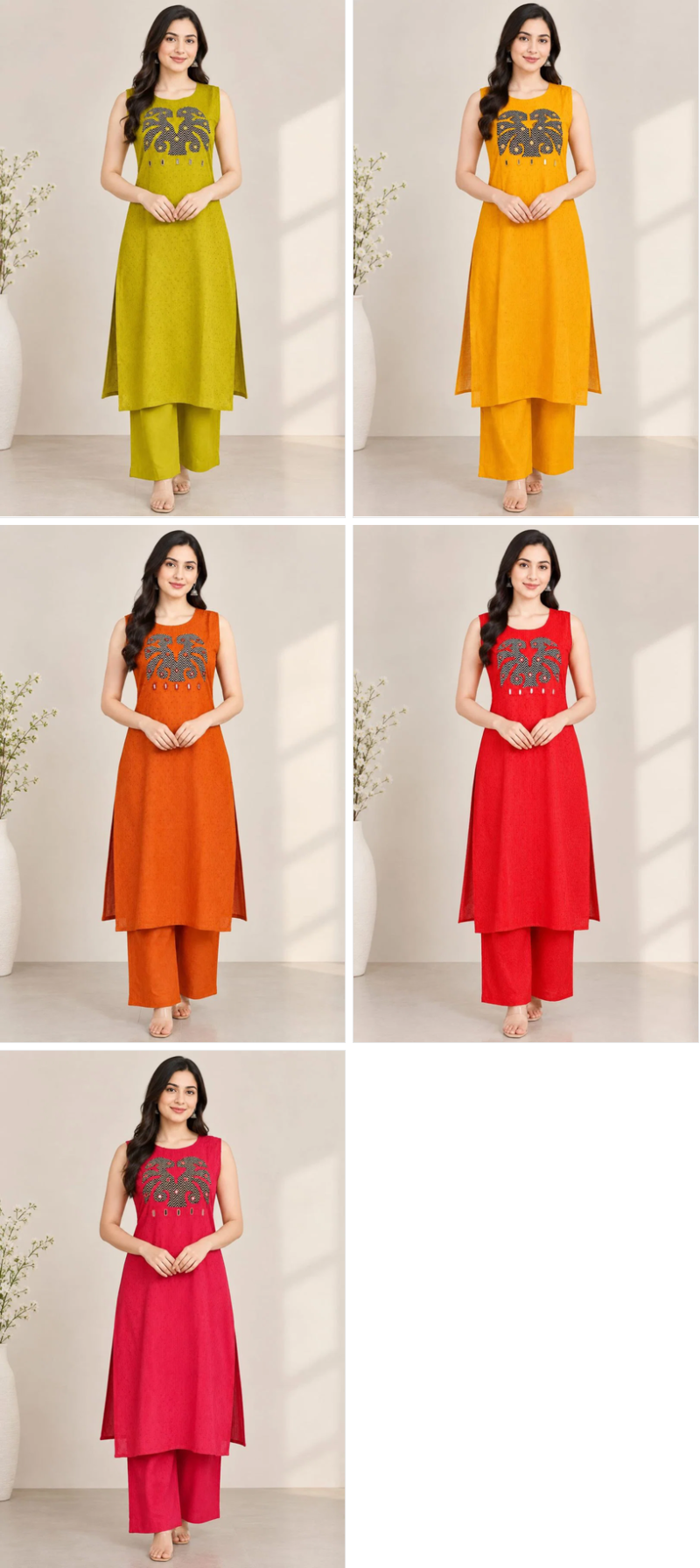 Naisha K 1349 Cotton Butti Mirror Work Kurti With Bottom Set