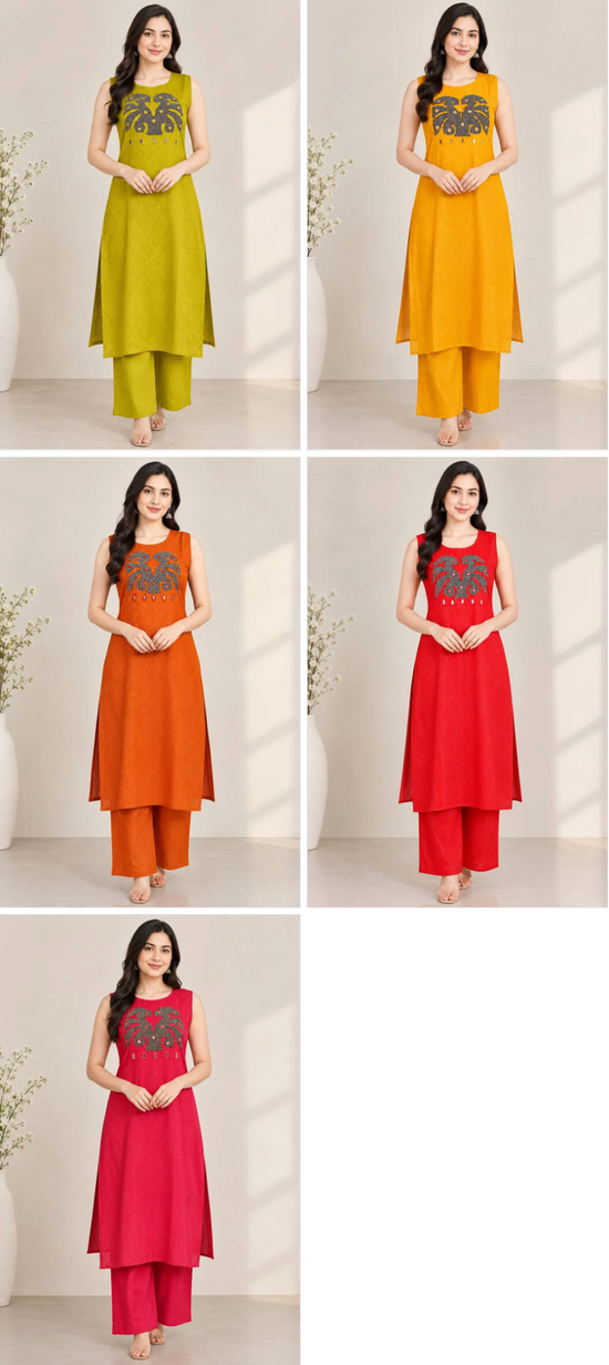 Naisha K 1349 Cotton Butti Mirror Work Kurti With Bottom Set