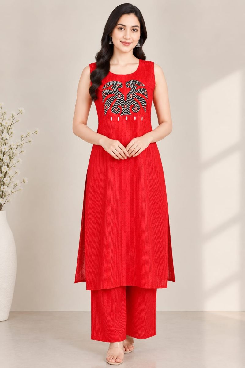 Naisha K 1349 Cotton Butti Mirror Work Kurti With Bottom Set