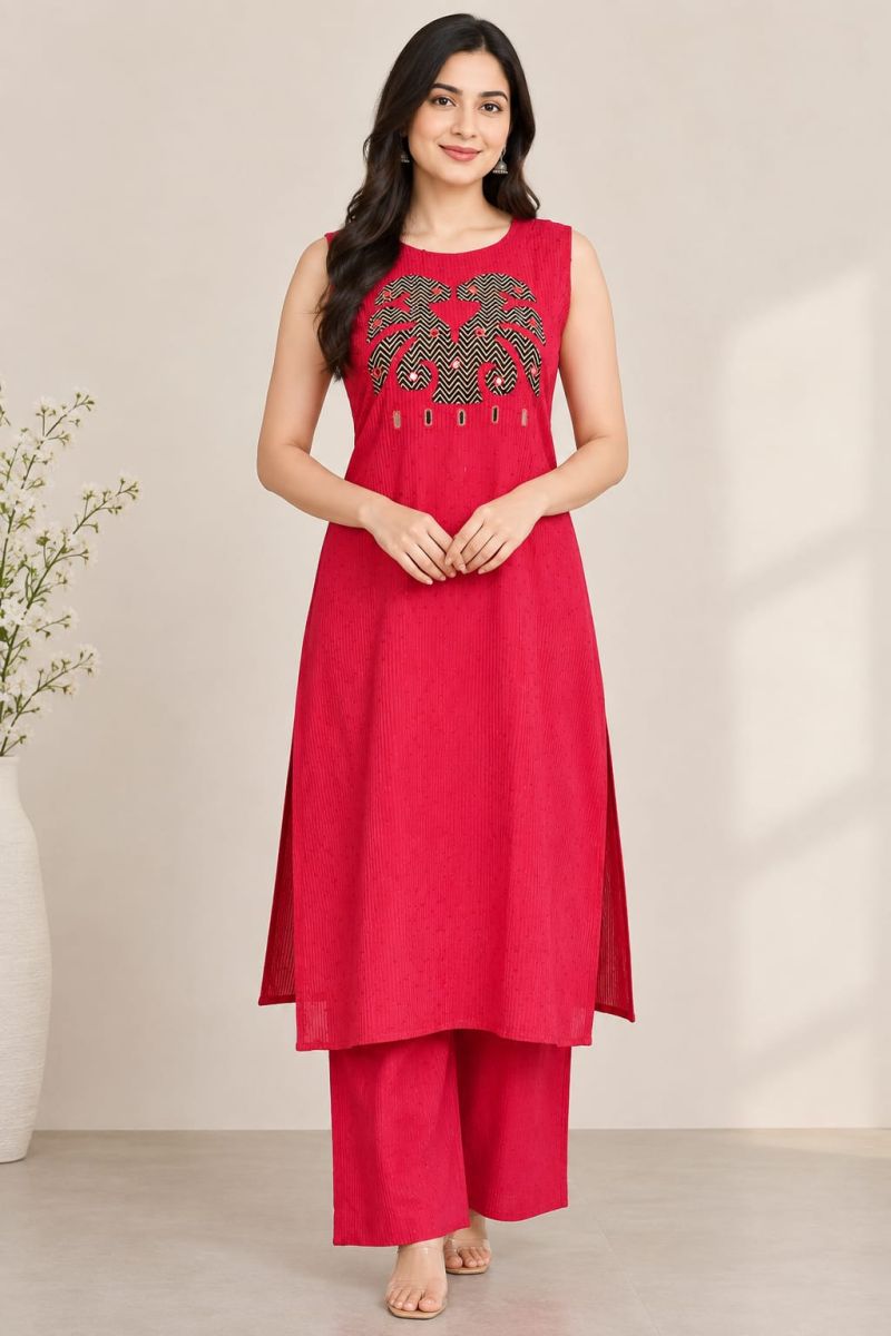 Naisha K 1349 Cotton Butti Mirror Work Kurti With Bottom Set