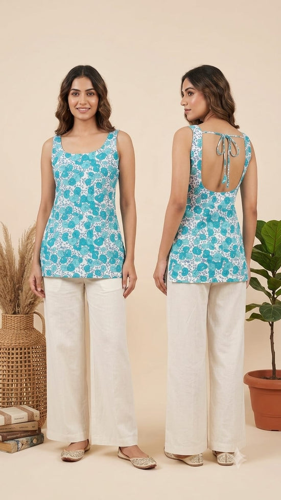 Naisha K 1379 Cotton Printed Fancy Sleeveless Short Top