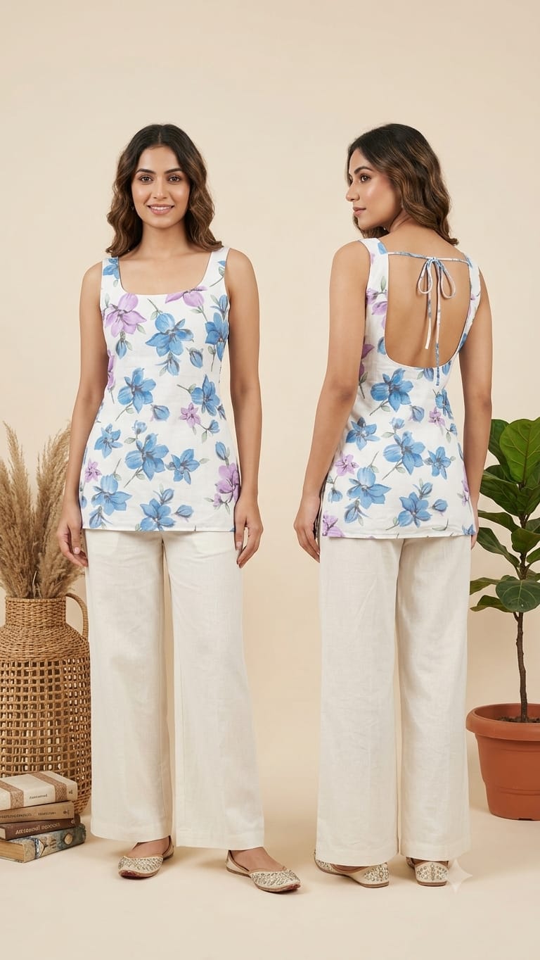 Naisha K 1379 Cotton Printed Fancy Sleeveless Short Top