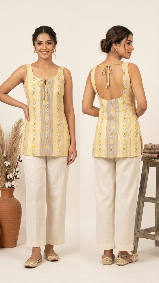 Naisha K 1379 Cotton Printed Fancy Sleeveless Short Top