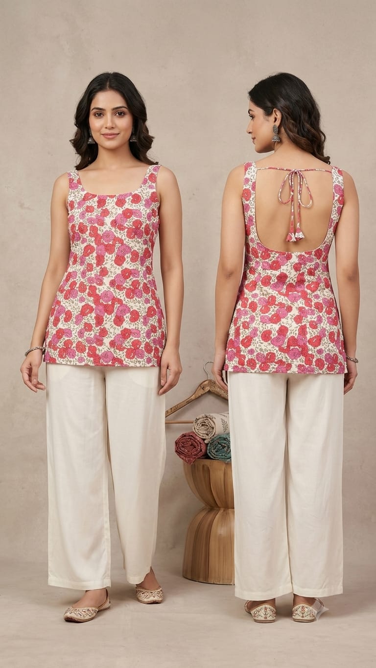 Naisha K 1379 Cotton Printed Fancy Sleeveless Short Top