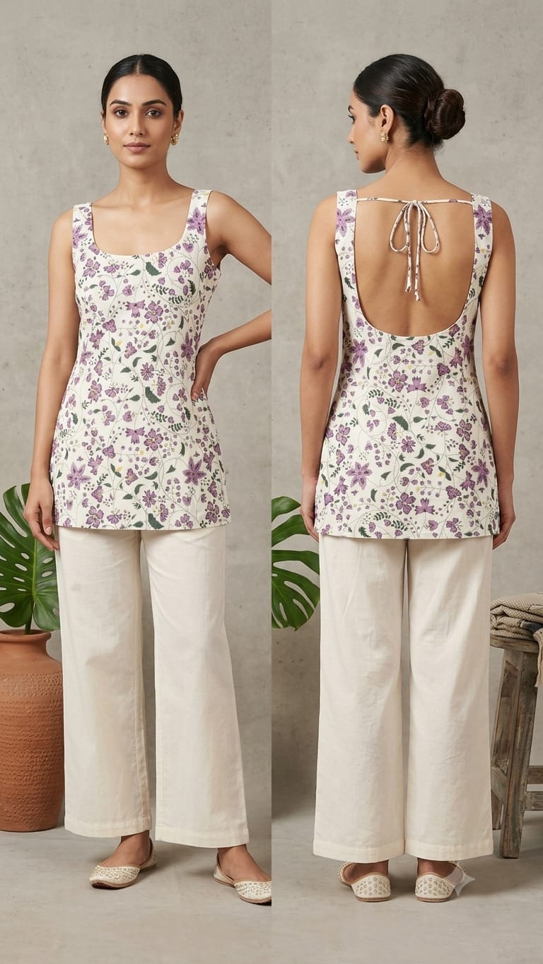 Naisha K 1379 Cotton Printed Fancy Sleeveless Short Top