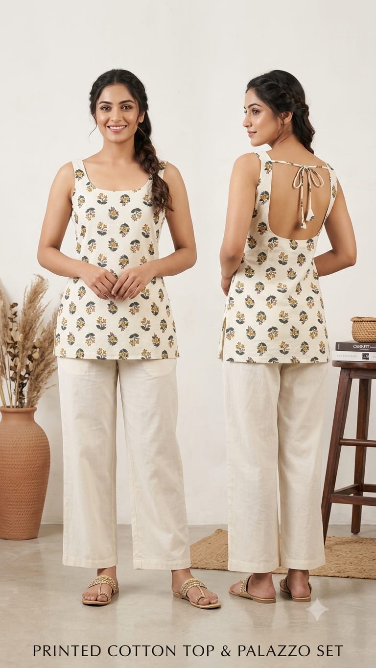 Naisha K 1379 Cotton Printed Fancy Sleeveless Short Top