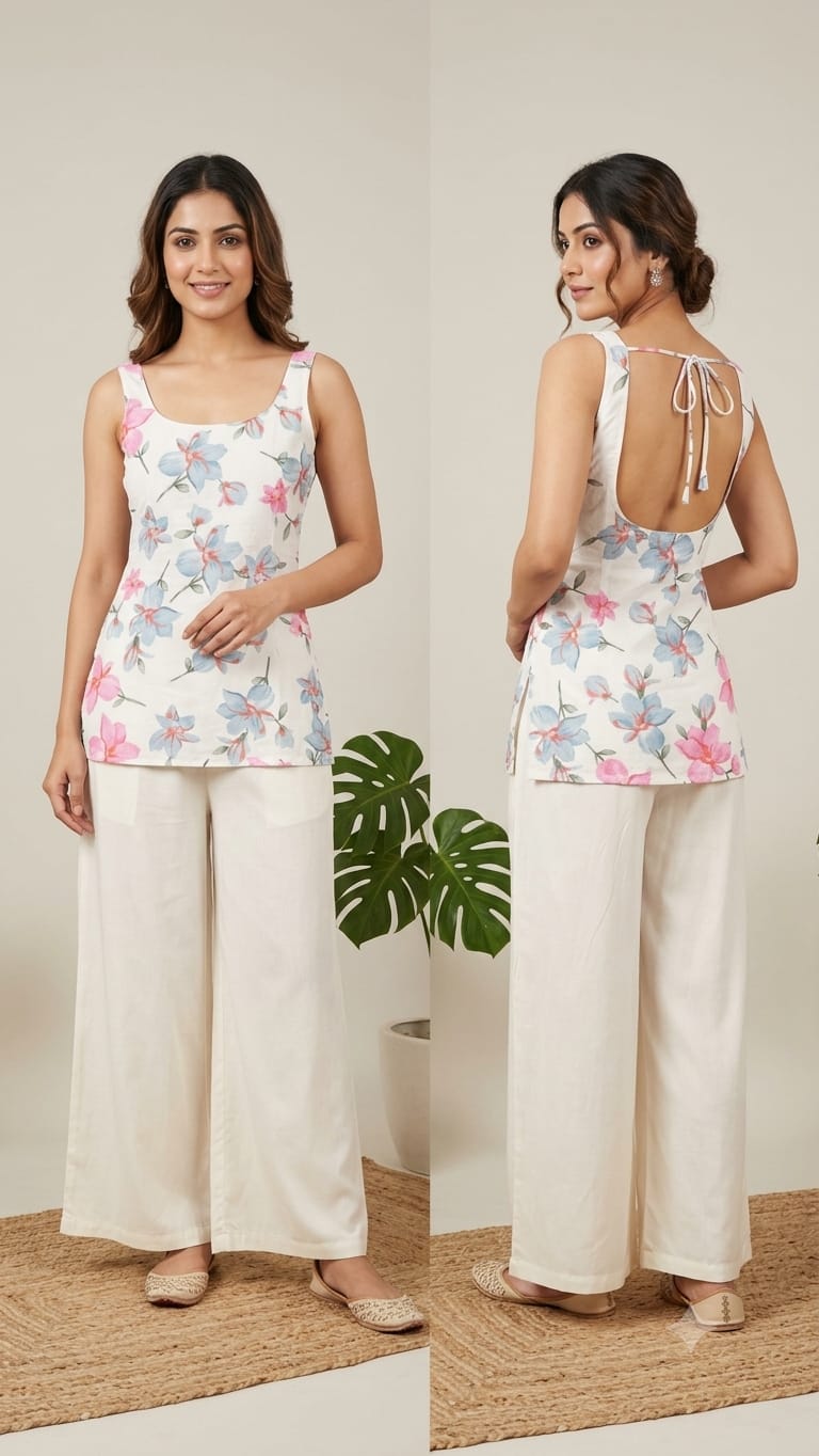 Naisha K 1379 Cotton Printed Fancy Sleeveless Short Top