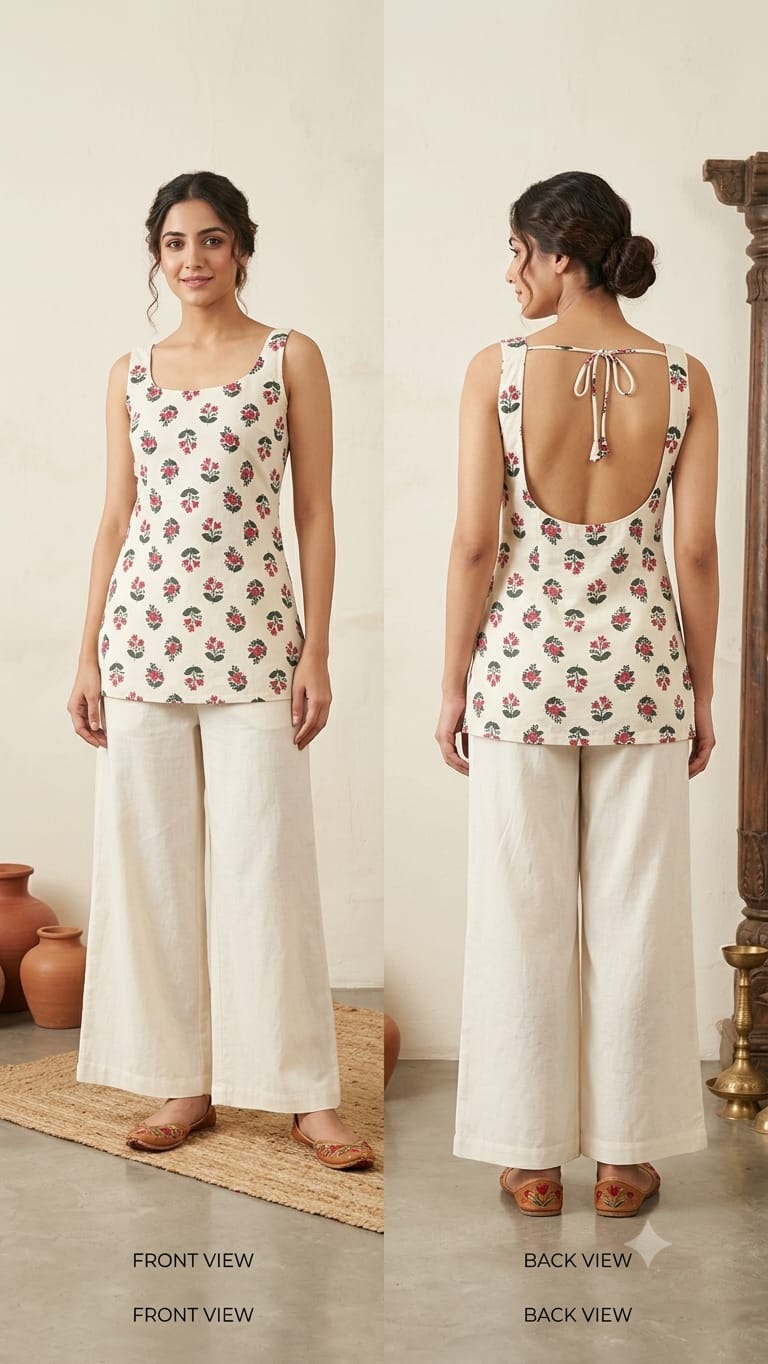 Naisha K 1379 Cotton Printed Fancy Sleeveless Short Top