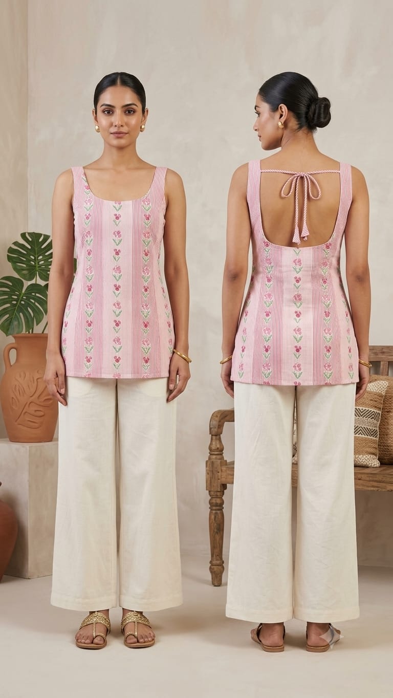 Naisha K 1379 Cotton Printed Fancy Sleeveless Short Top
