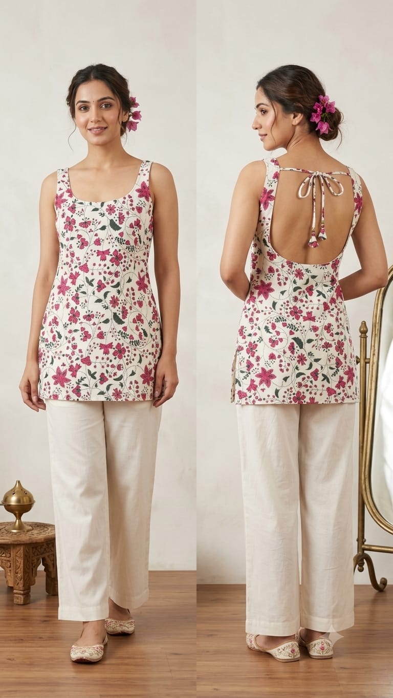Naisha K 1379 Cotton Printed Fancy Sleeveless Short Top