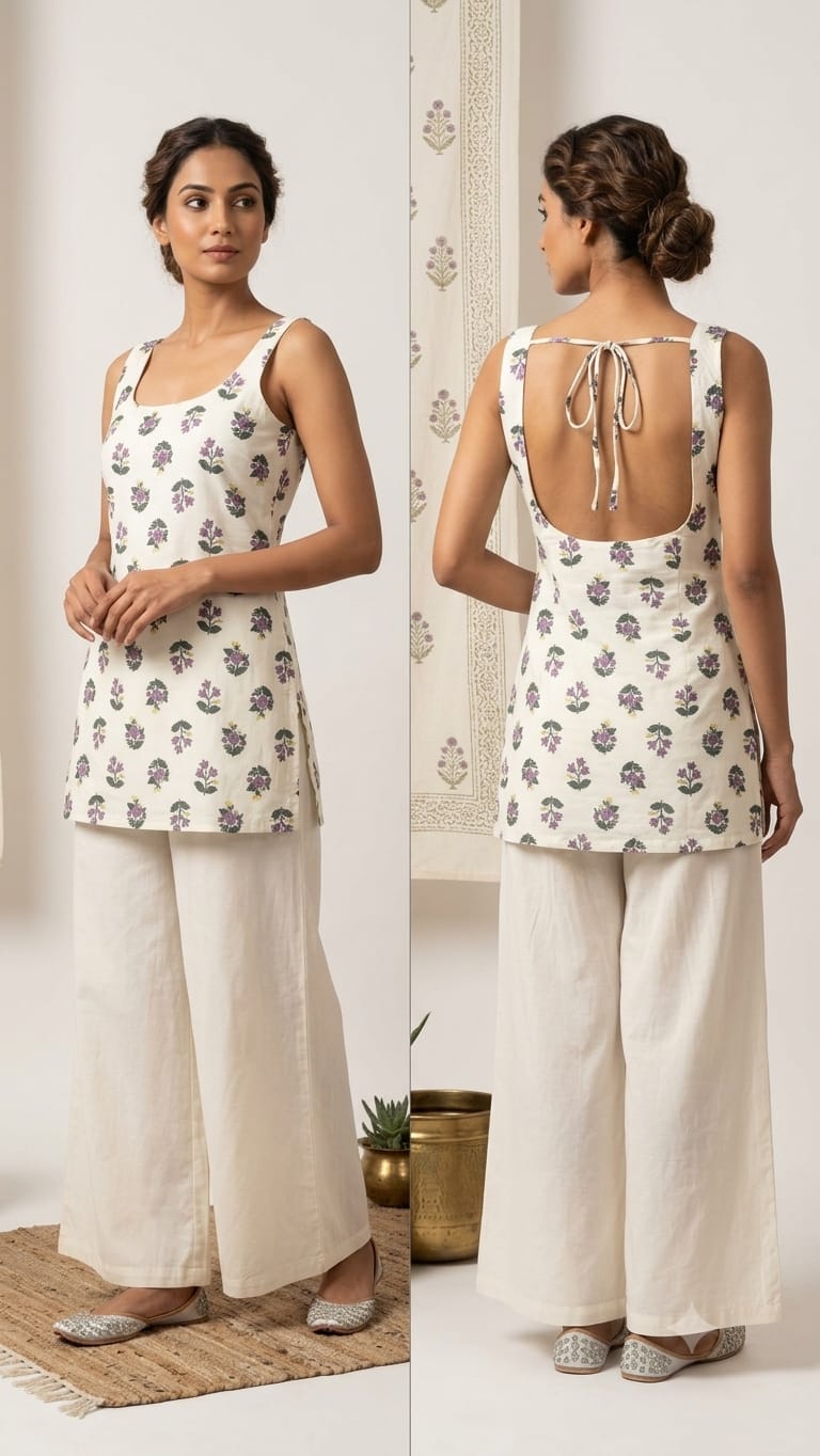 Naisha K 1379 Cotton Printed Fancy Sleeveless Short Top
