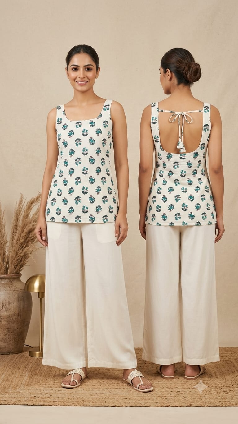 Naisha K 1379 Cotton Printed Fancy Sleeveless Short Top