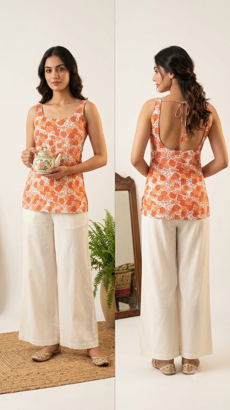 Naisha K 1379 Cotton Printed Fancy Sleeveless Short Top