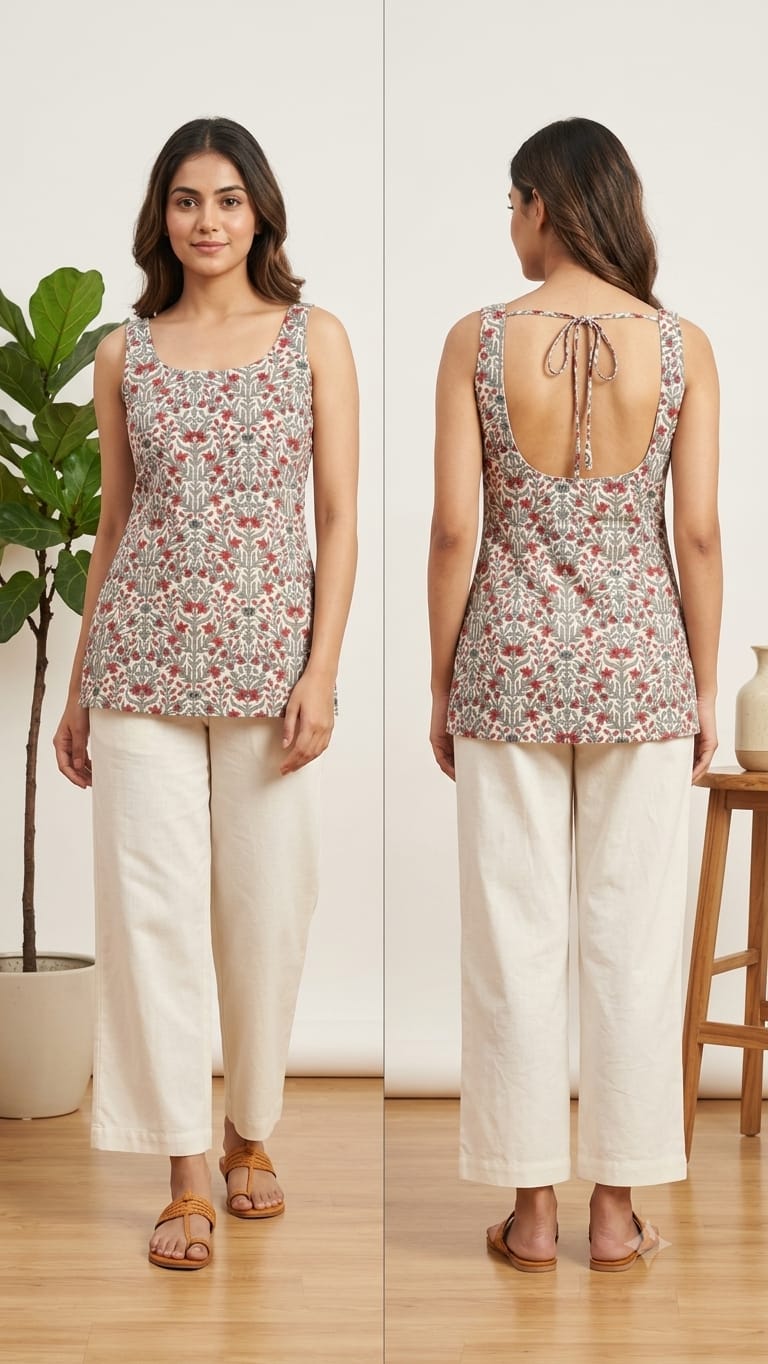 Naisha K 1379 Cotton Printed Fancy Sleeveless Short Top
