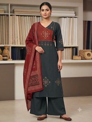 Naisha K 1381 Dhabu Cotton Block Work Kurti Pant Dupatta Set