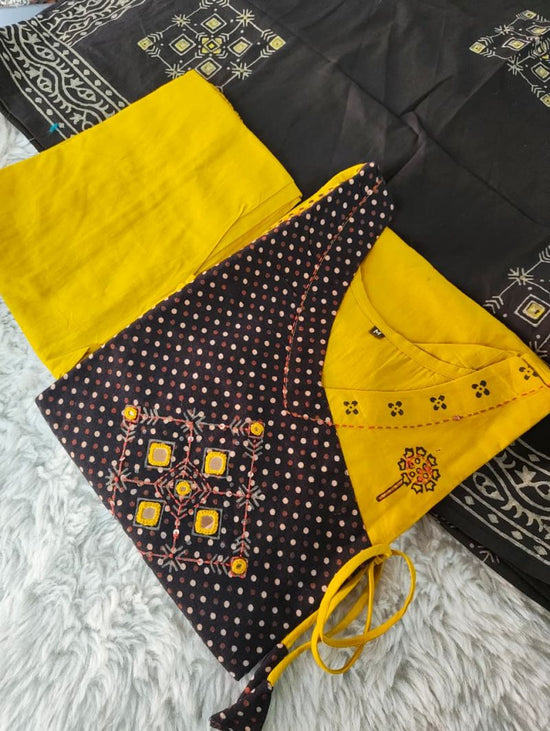 Naisha K 1381 Dhabu Cotton Block Work Kurti Pant Dupatta Set