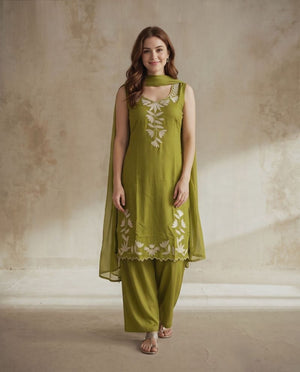 Naisha K 1457 Roman Embroidered Kurti Pant Dupatta Set