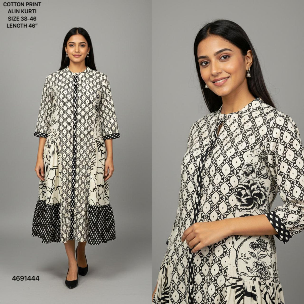 Amrah Wholesale Naisha K 461 Ash Grey Cotton Printed Kurti Collection Wholesale
