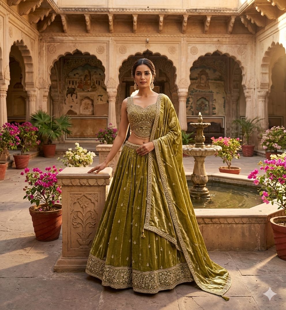 Naisha K 807 Crush Tissue Embroidered Lehenga