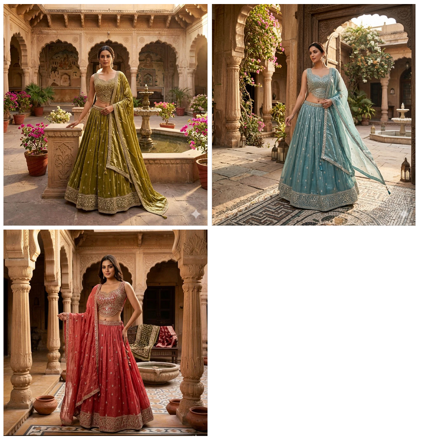 Naisha K 807 Crush Tissue Embroidered Lehenga