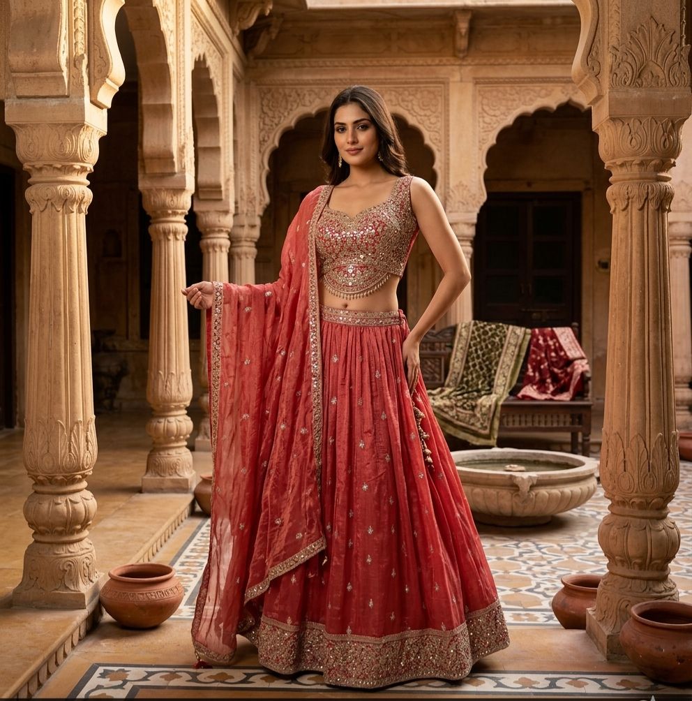 Naisha K 807 Crush Tissue Embroidered Lehenga