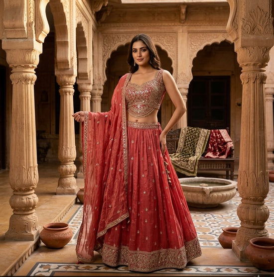 Naisha K 807 Crush Tissue Embroidered Lehenga
