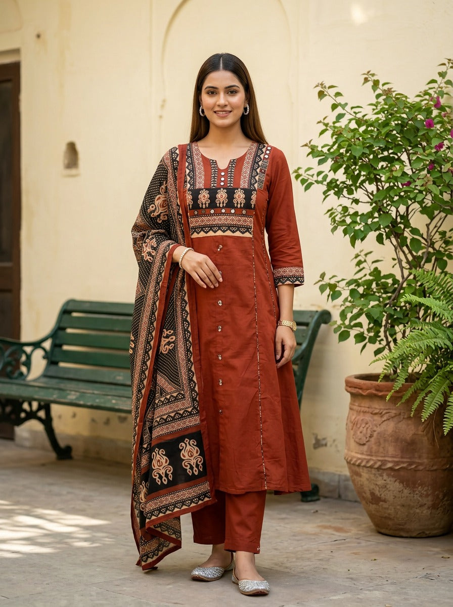 Amrah Wholesale Naisha K 939 Cotton Mirror Work Kurti Pant Dupatta Set