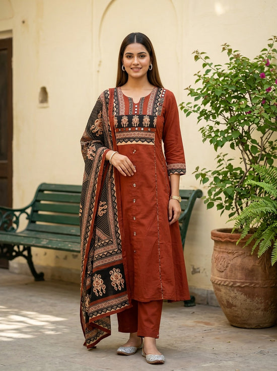 Amrah Wholesale Naisha K 939 Cotton Mirror Work Kurti Pant Dupatta Set
