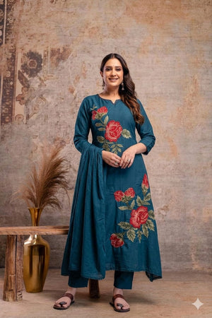 Naisha K 940 Mulmul Embroidered Kurti Pant Dupatta Set