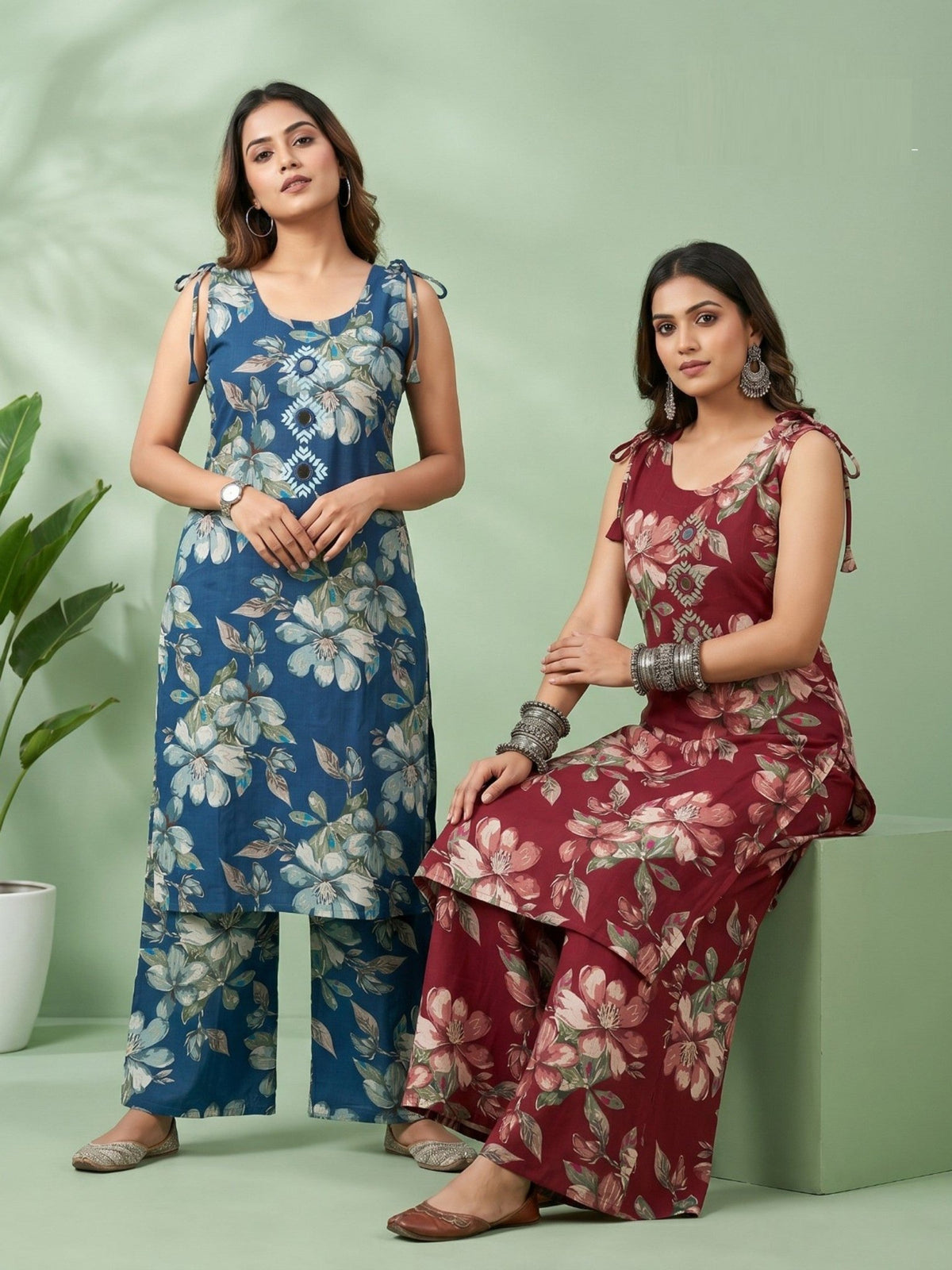 Naisha K 959 Vertican Discharge Printed Kurti Pant Set - Amrah Wholesale