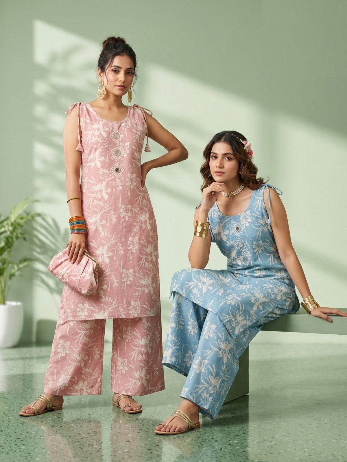 Naisha K 959 Vertican Discharge Printed Kurti Pant Set - Amrah Wholesale