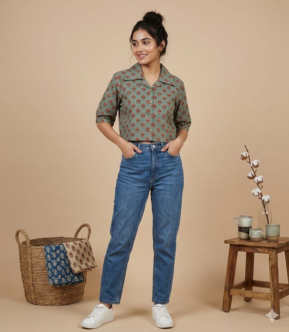 Naisha K 960 Cotton Printed Crop Shirt Tops Collection - Amrah Wholesale