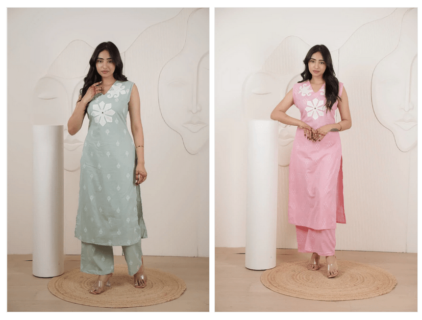 Naisha K 967 Cambric Cotton Kurti Pant Set - Amrah Wholesale