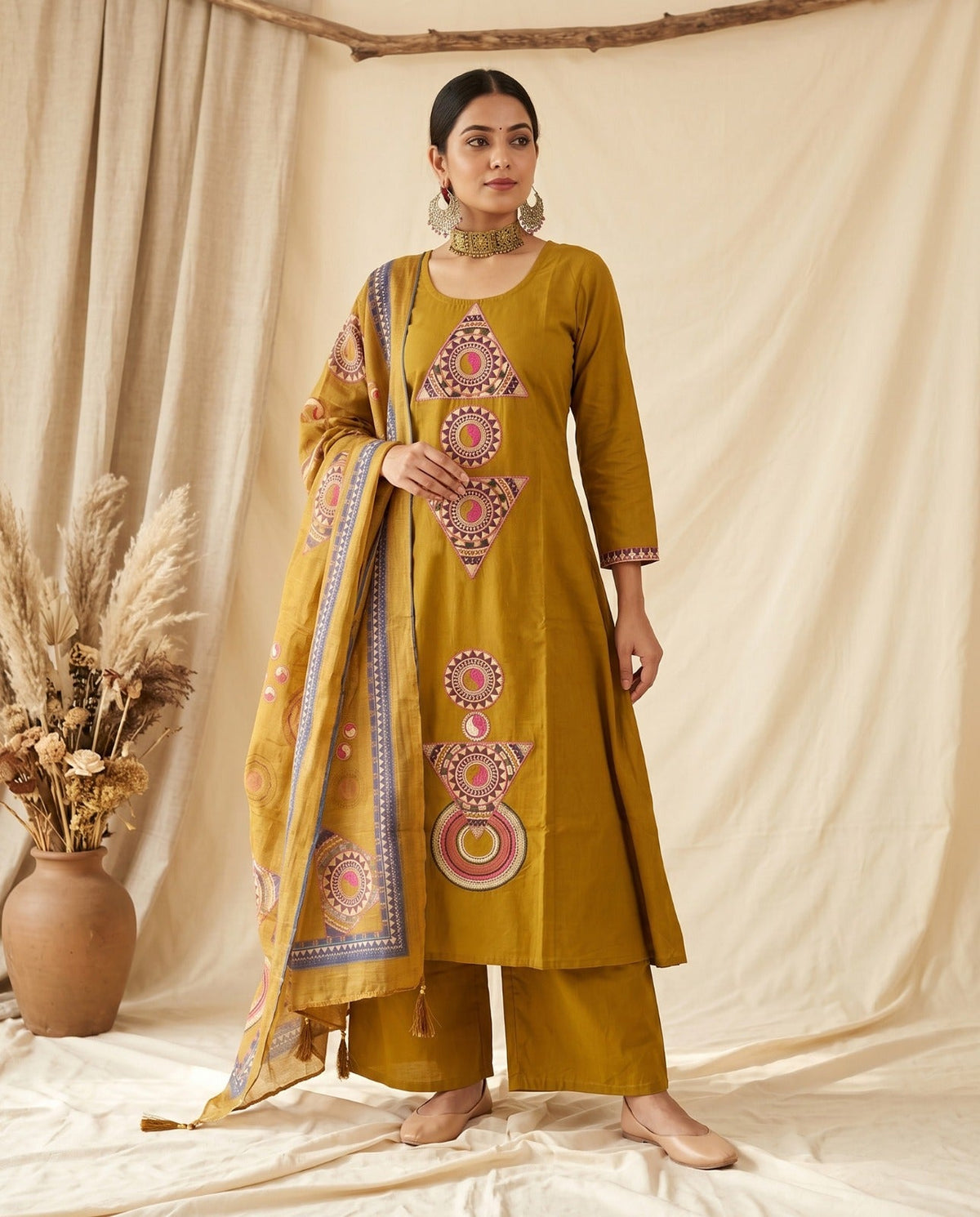 Naisha K 996 Dhabu Cotton Embroidered Kurti Pant Dupatta Set - Amrah Wholesale