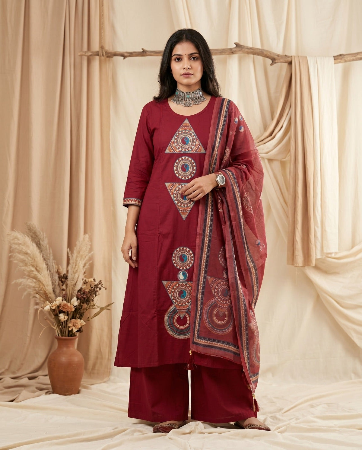 Naisha K 996 Dhabu Cotton Embroidered Kurti Pant Dupatta Set - Amrah Wholesale