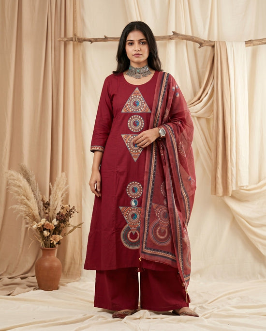 Naisha K 996 Dhabu Cotton Embroidered Kurti Pant Dupatta Set - Amrah Wholesale
