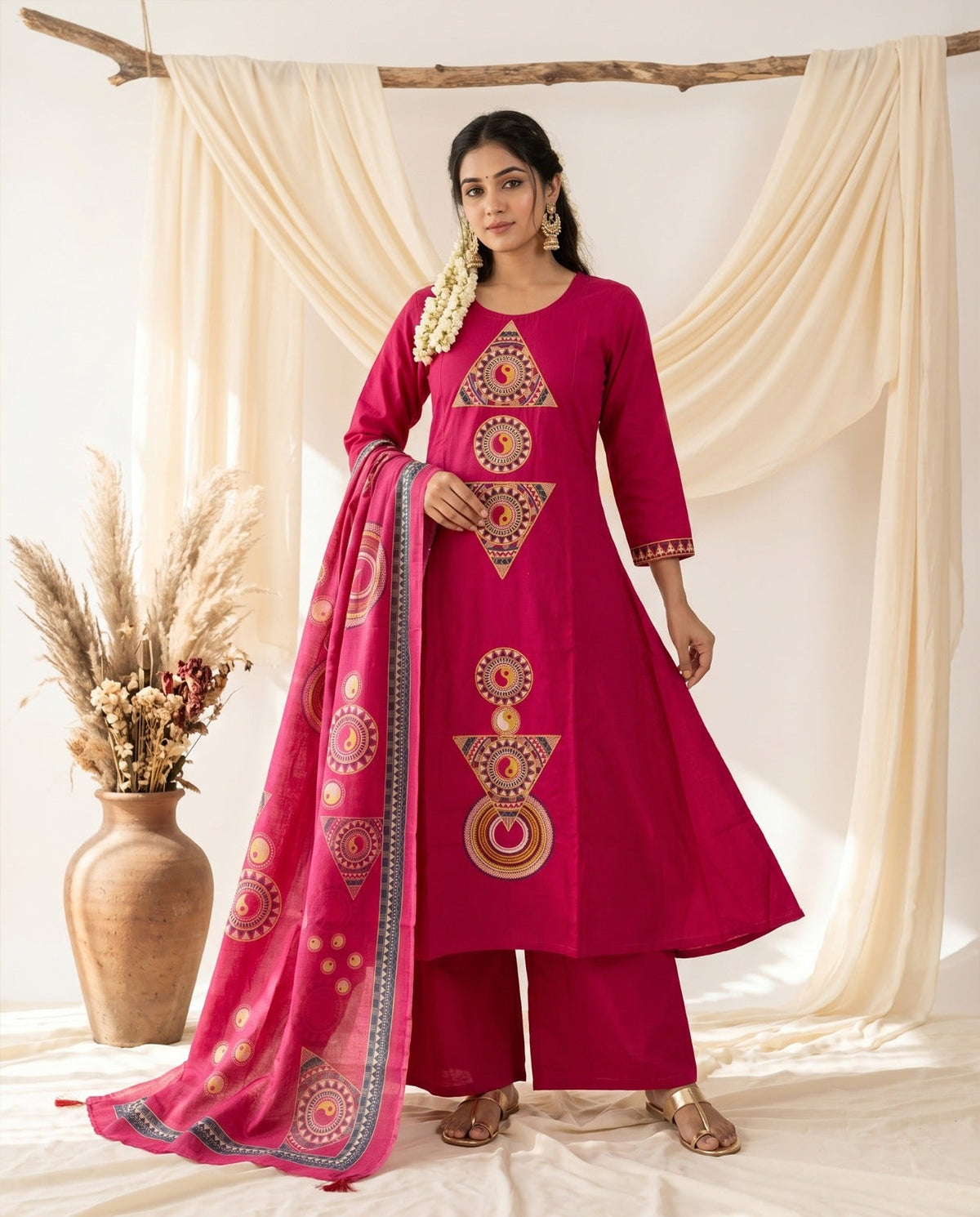 Naisha K 996 Dhabu Cotton Embroidered Kurti Pant Dupatta Set - Amrah Wholesale