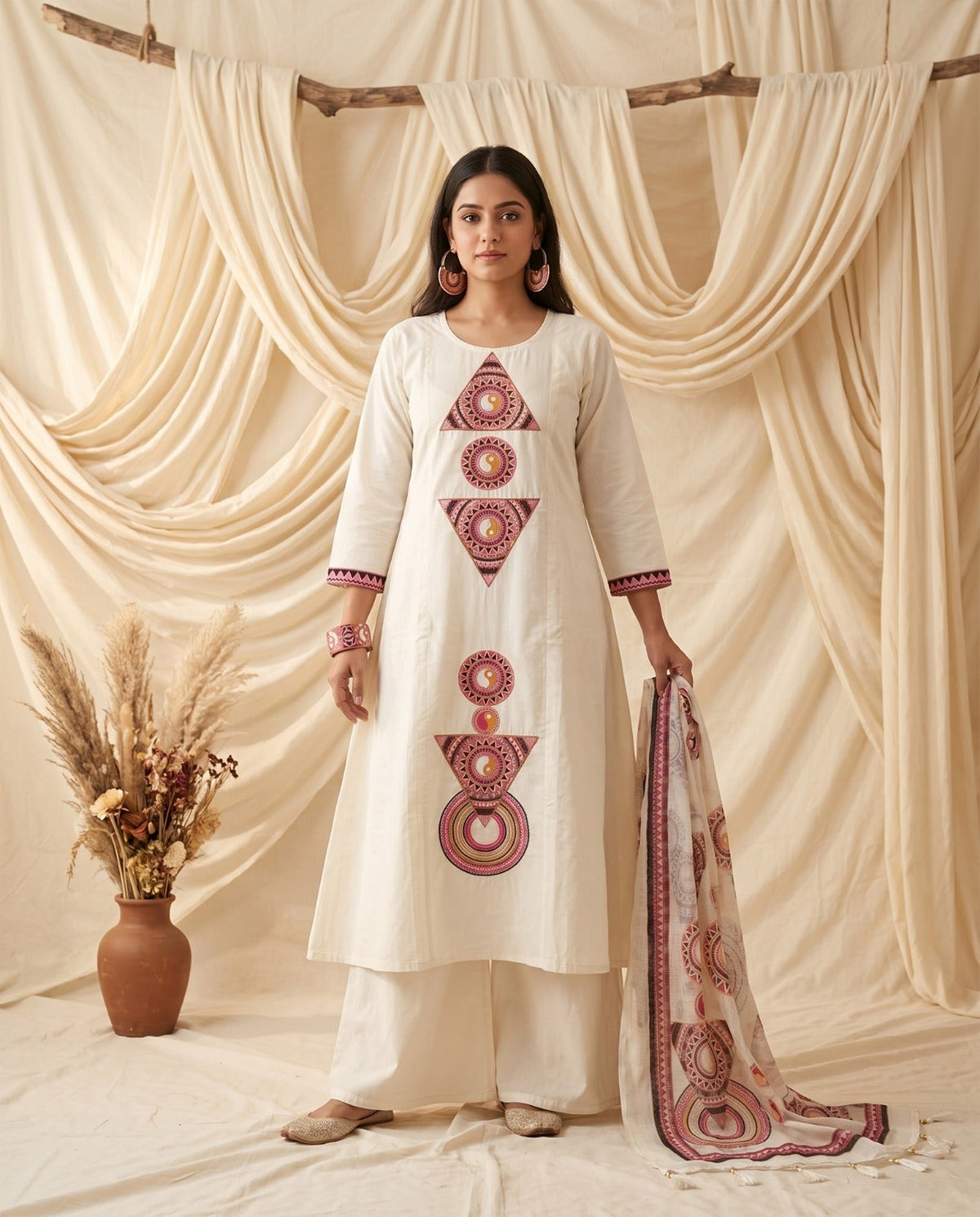 Naisha K 996 Dhabu Cotton Embroidered Kurti Pant Dupatta Set - Amrah Wholesale