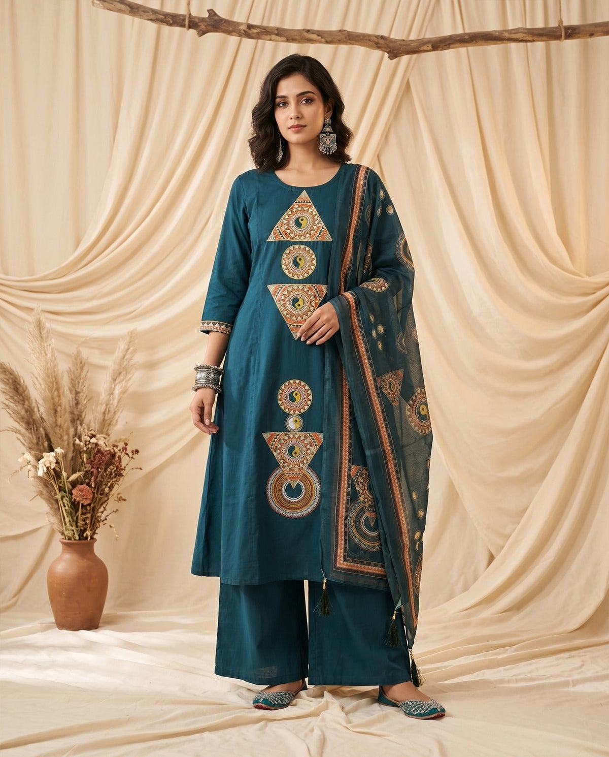 Naisha K 996 Dhabu Cotton Embroidered Kurti Pant Dupatta Set - Amrah Wholesale