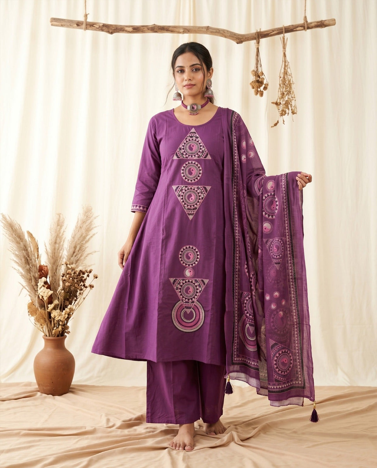 Naisha K 996 Dhabu Cotton Embroidered Kurti Pant Dupatta Set - Amrah Wholesale