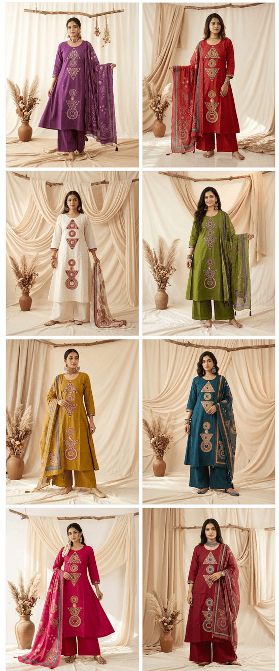 Naisha K 996 Dhabu Cotton Embroidered Kurti Pant Dupatta Set - Amrah Wholesale