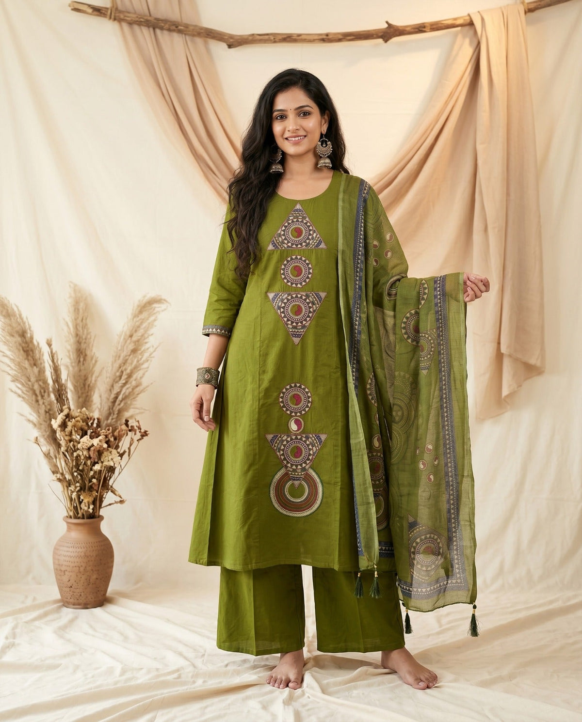 Naisha K 996 Dhabu Cotton Embroidered Kurti Pant Dupatta Set - Amrah Wholesale