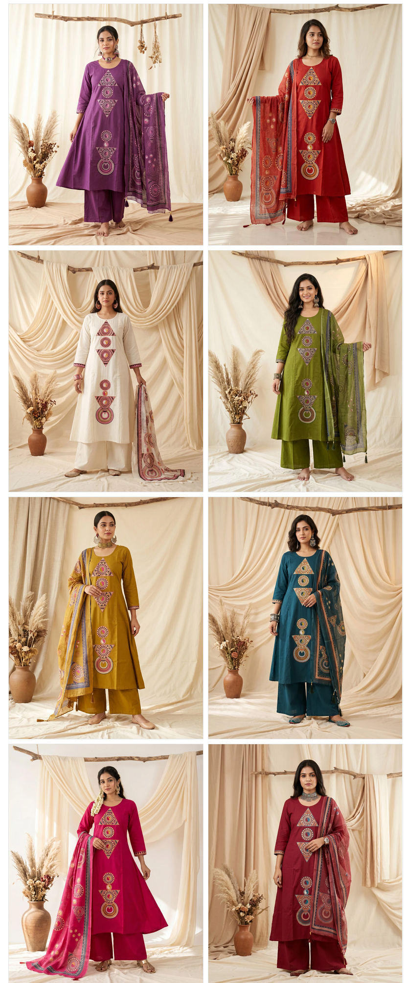 Naisha K 996 Dhabu Cotton Embroidered Kurti Pant Dupatta Set