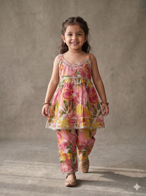 Amrah Wholesale Naisha Kids 16 Cotton Printed Fancy Top Bottom Set