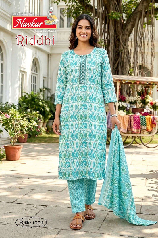 Navkar Riddhi Foil Print Embroidered Kurti Pant Dupatta Set - Amrah Wholesale