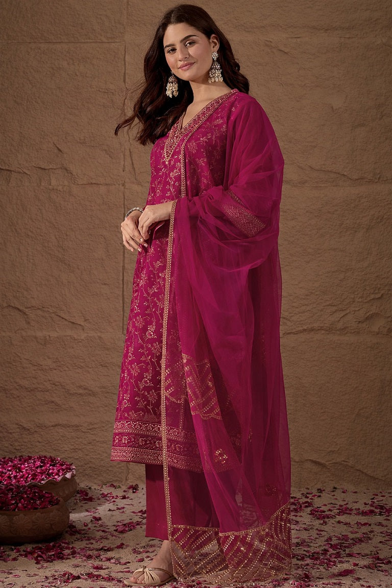 Amrah Wholesale Navya Kurti 248 Chanderi Silk Kurti Pant Dupatta Set