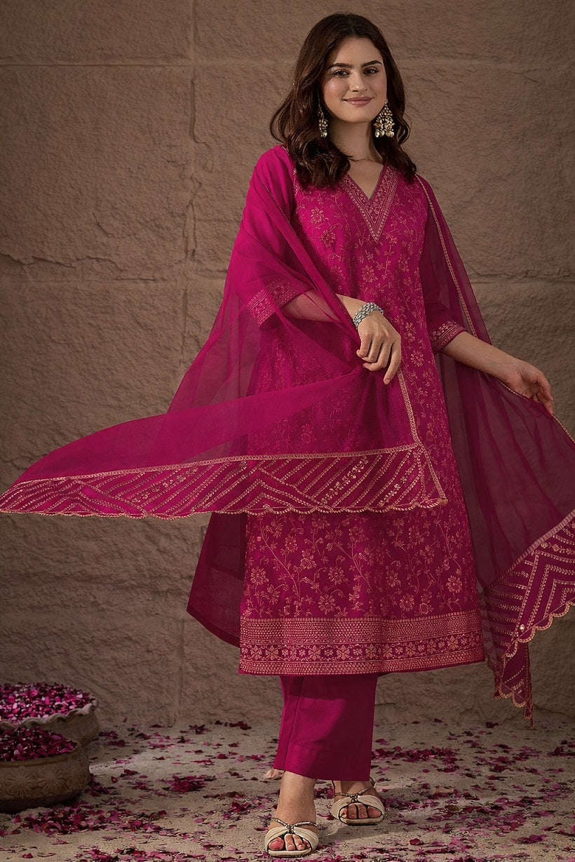 Amrah Wholesale Navya Kurti 248 Chanderi Silk Kurti Pant Dupatta Set
