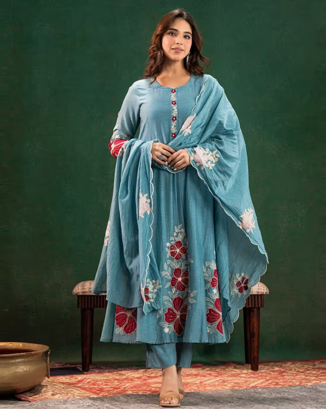 Navya Kurti 259 Silk Blend Embroidered Kurti Pant Dupatta Set