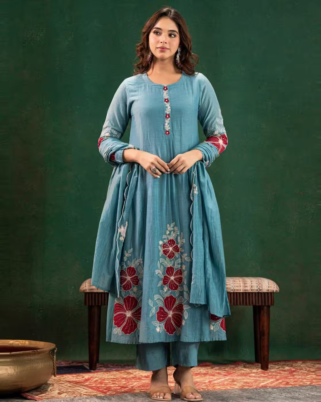 Navya Kurti 259 Silk Blend Embroidered Kurti Pant Dupatta Set