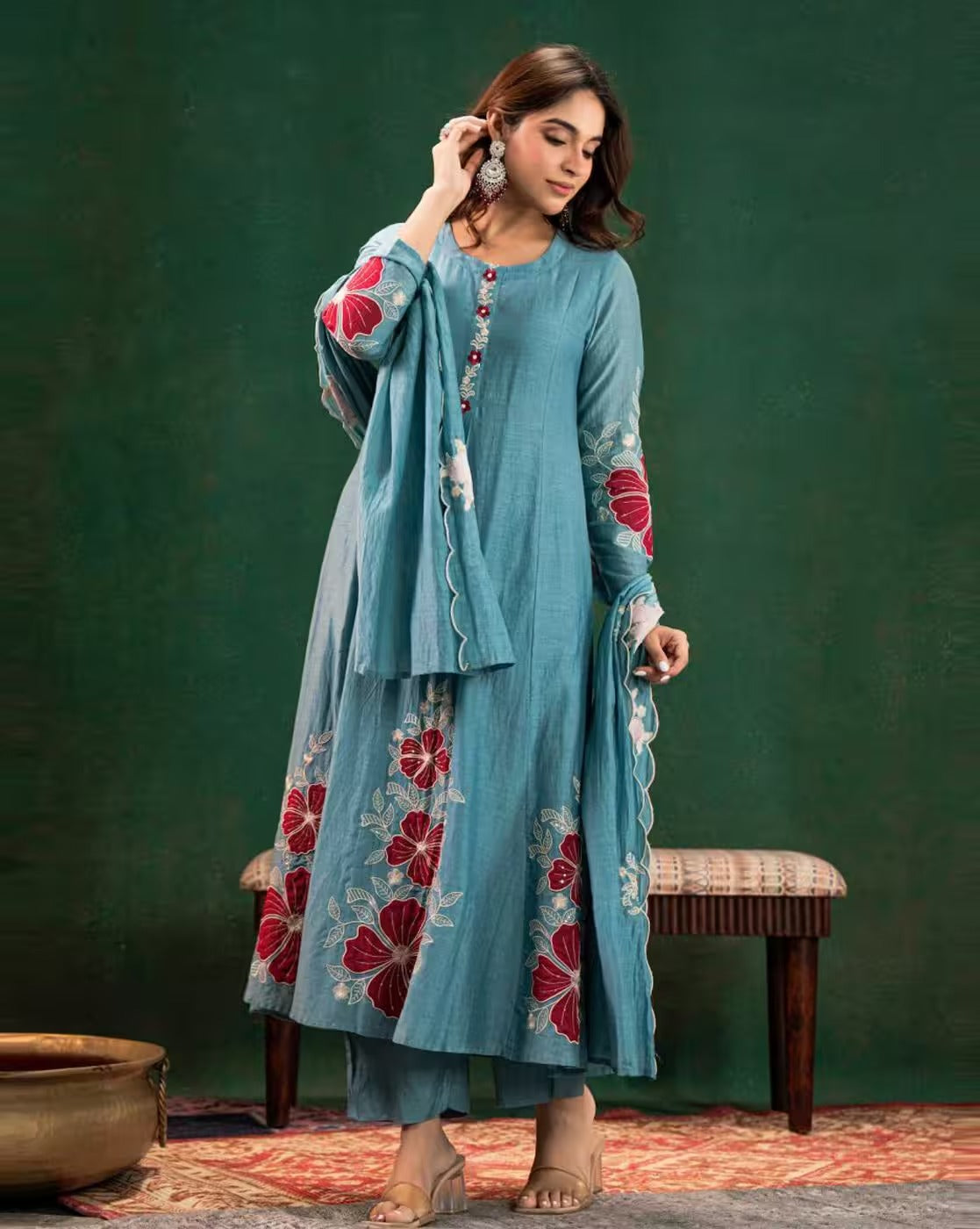 Navya Kurti 259 Silk Blend Embroidered Kurti Pant Dupatta Set